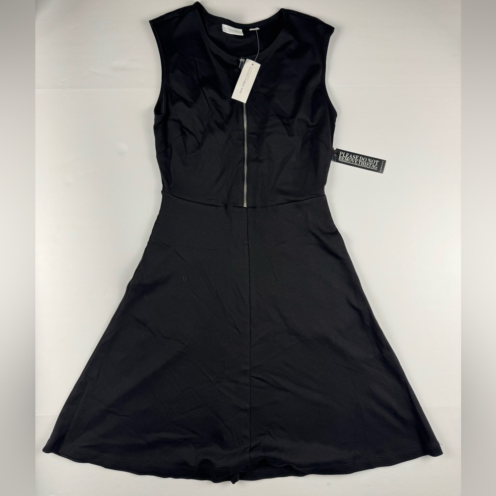New York & Company Black Sleeveless Fit-and-Flare Dress with Front Zip NWT